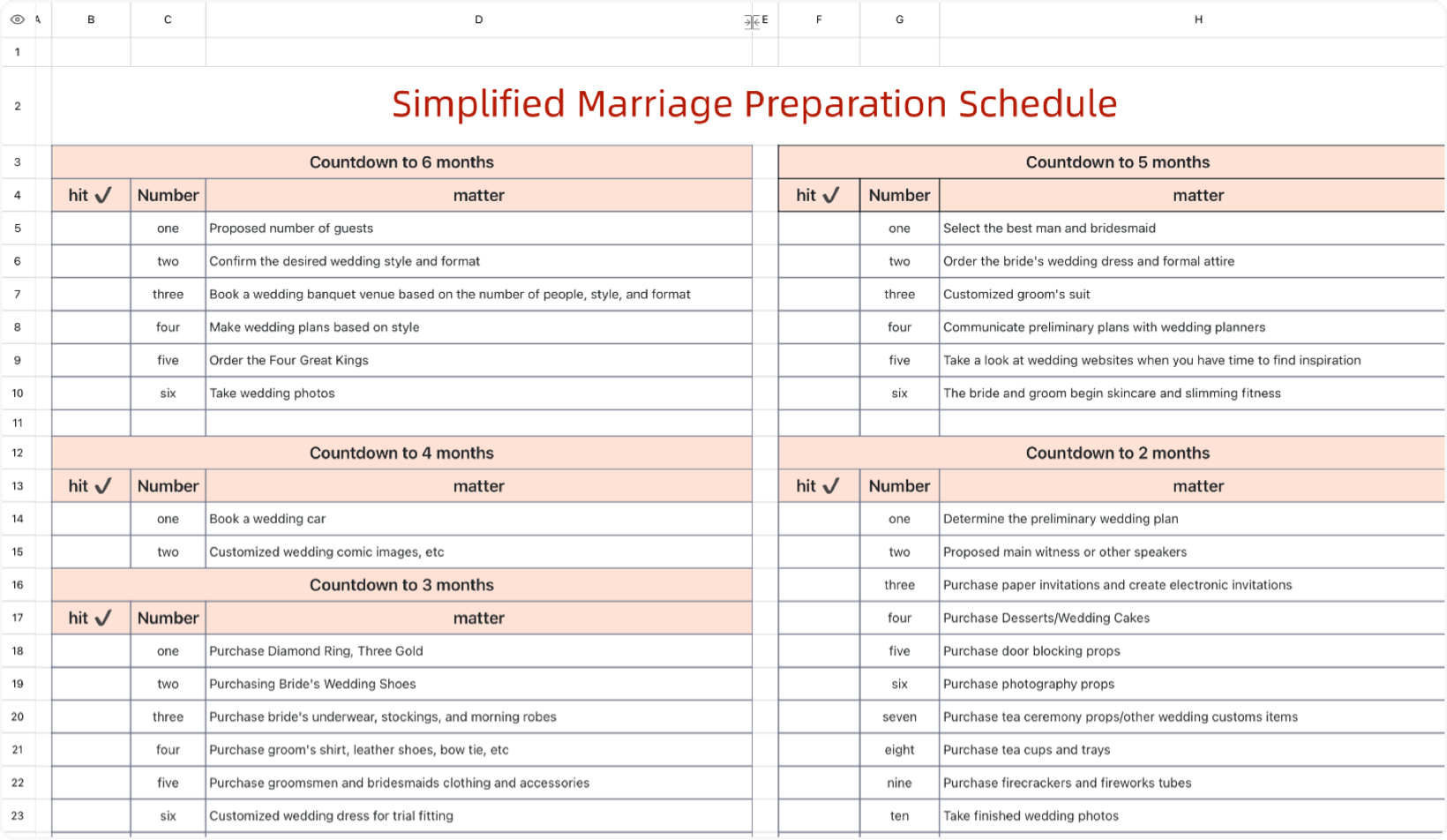 Simple marriage schedule 1